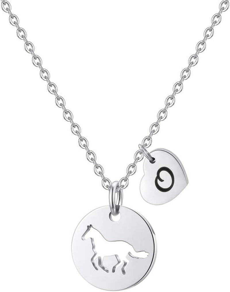 Horse Gifts for Girls - Stainless Steel Heart Initial Necklace, Dainty Jewelry for Women, Teen Girls, Horse Lovers
