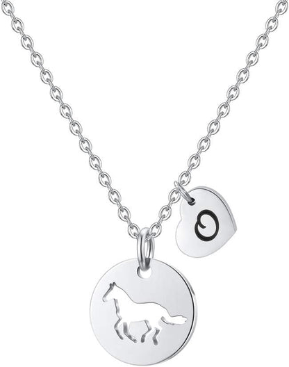 Horse Gifts for Girls - Stainless Steel Heart Initial Necklace, Dainty Jewelry for Women, Teen Girls, Horse Lovers