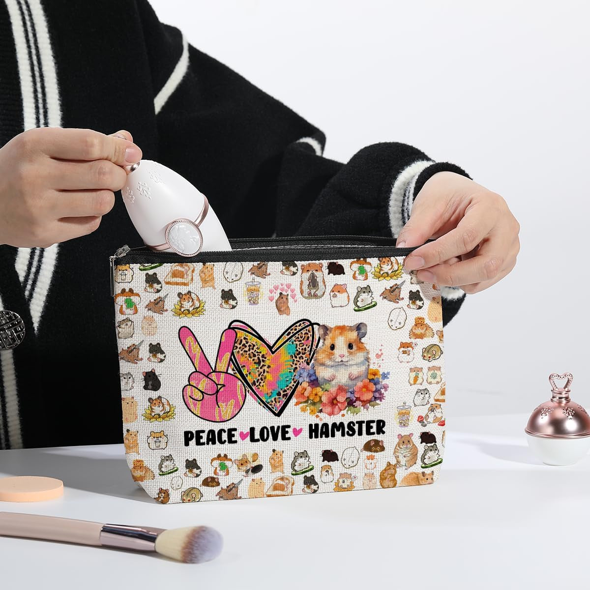 Cute Hamster Travel Organizer - Zipper Pouch for Women, Girls, Best Friend, Sister - Funny Birthday &