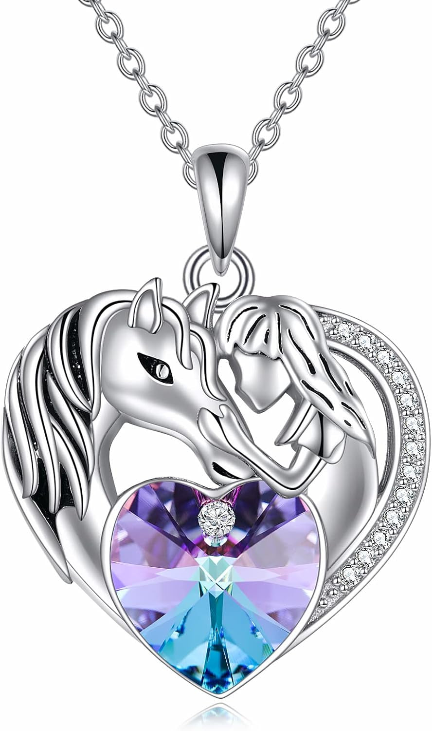 Purple Heart Pendant Necklace for Her Sterling Silver Animal Jewelry