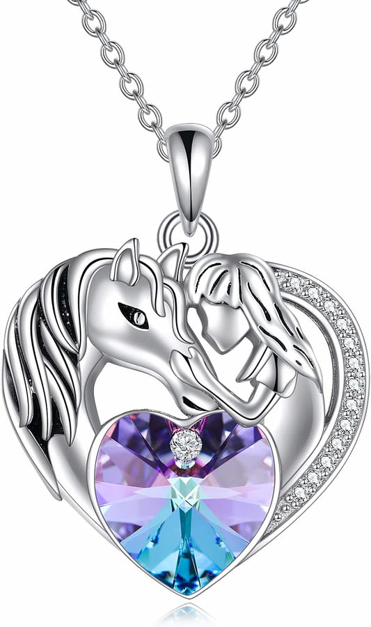 Purple Heart Pendant Necklace for Her Sterling Silver Animal Jewelry