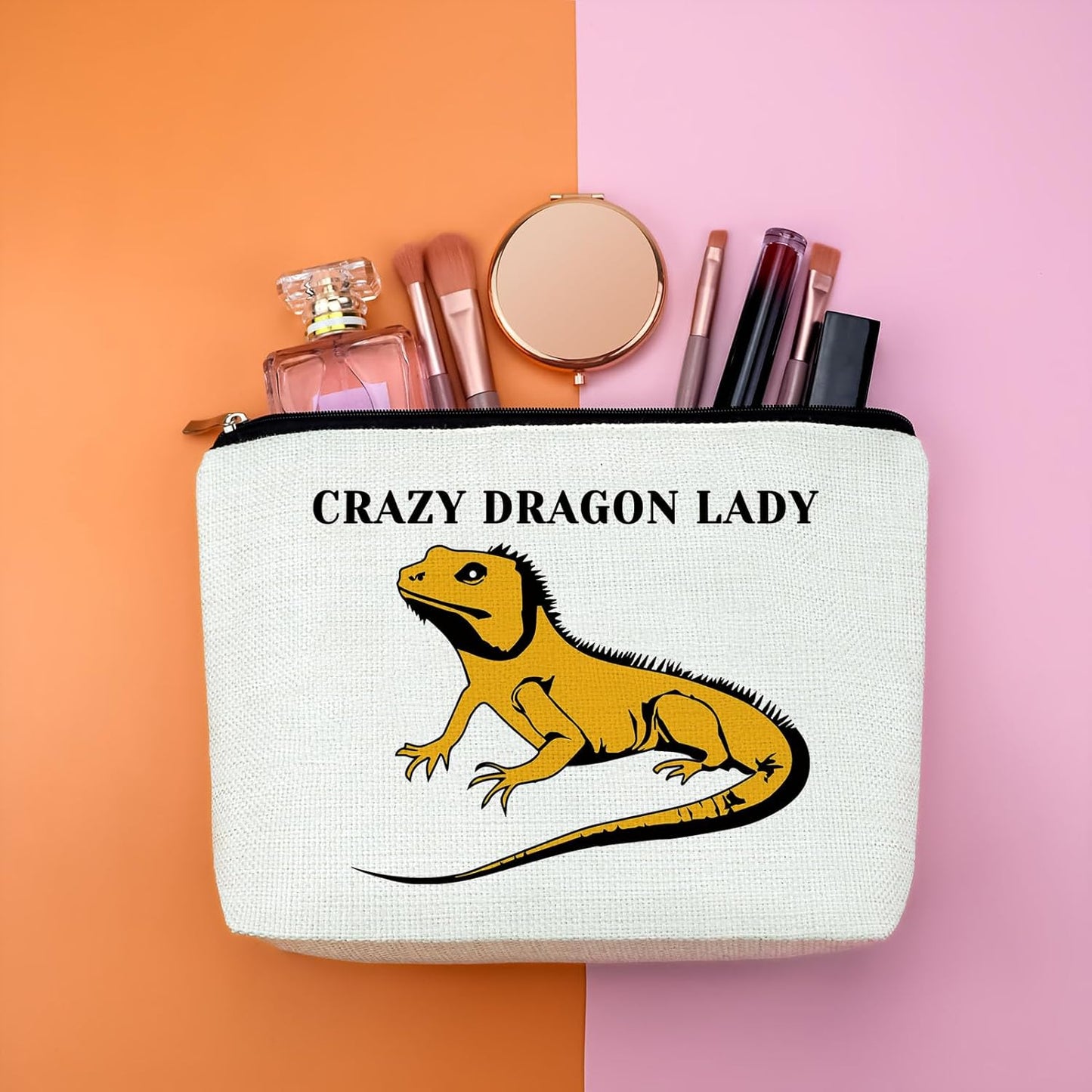 Bearded Animal Gift Makeup Bag Animal Reptile Gift Fors Women Cosmetic Bag Funny Gift Bearded Animals Themed Graduation Christmas Birthday Present for Friend Travel Pouch