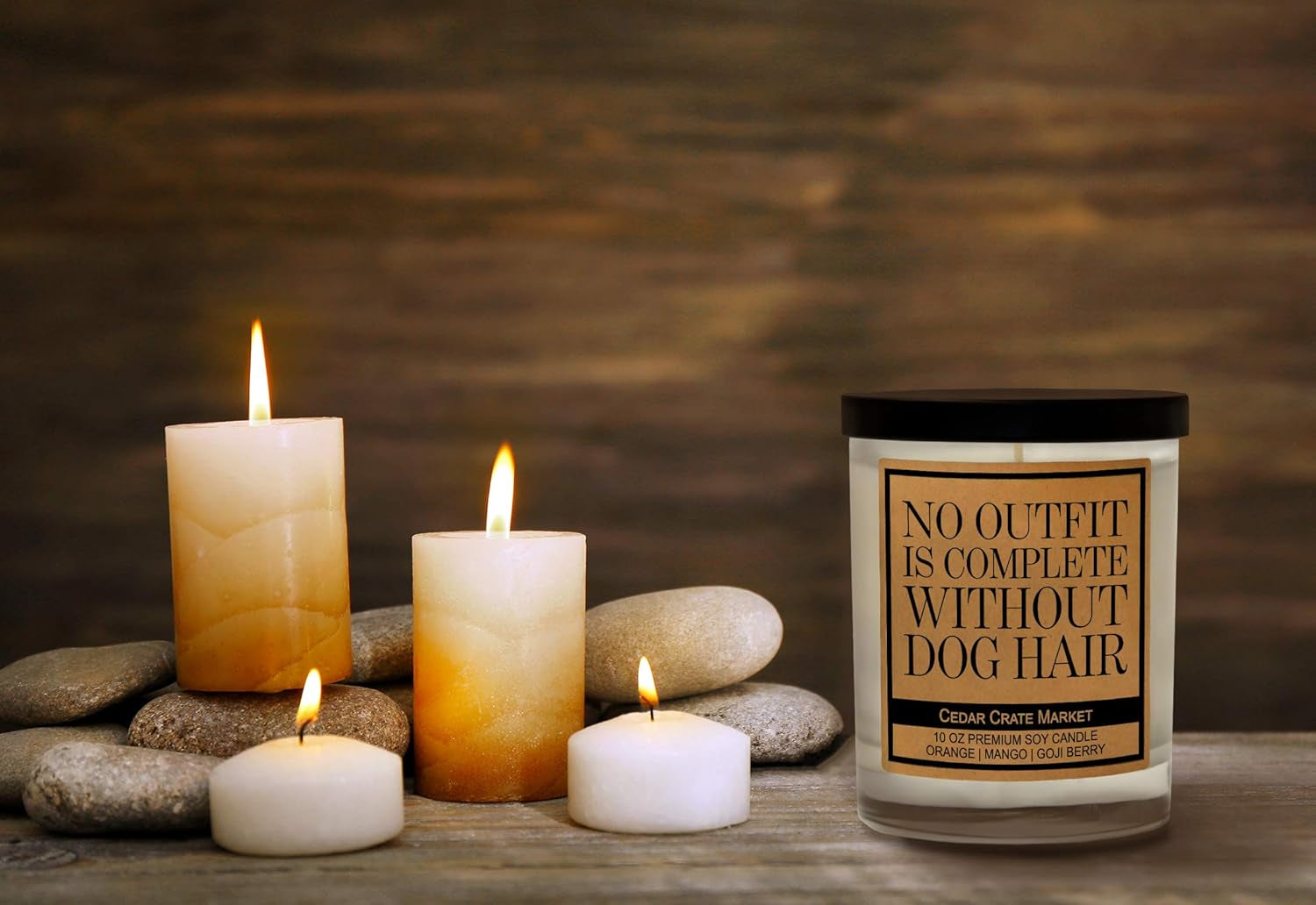 Funny Dog Candles Gifts for Women, Men, Dog Lovers, Pet Candle for Home, House, Dog Mom Gifts, Pet Mom, Fur Mamas, Dog Dads, Foster, Rescue, Adoption Pet Families (No Outfit Is Complete)