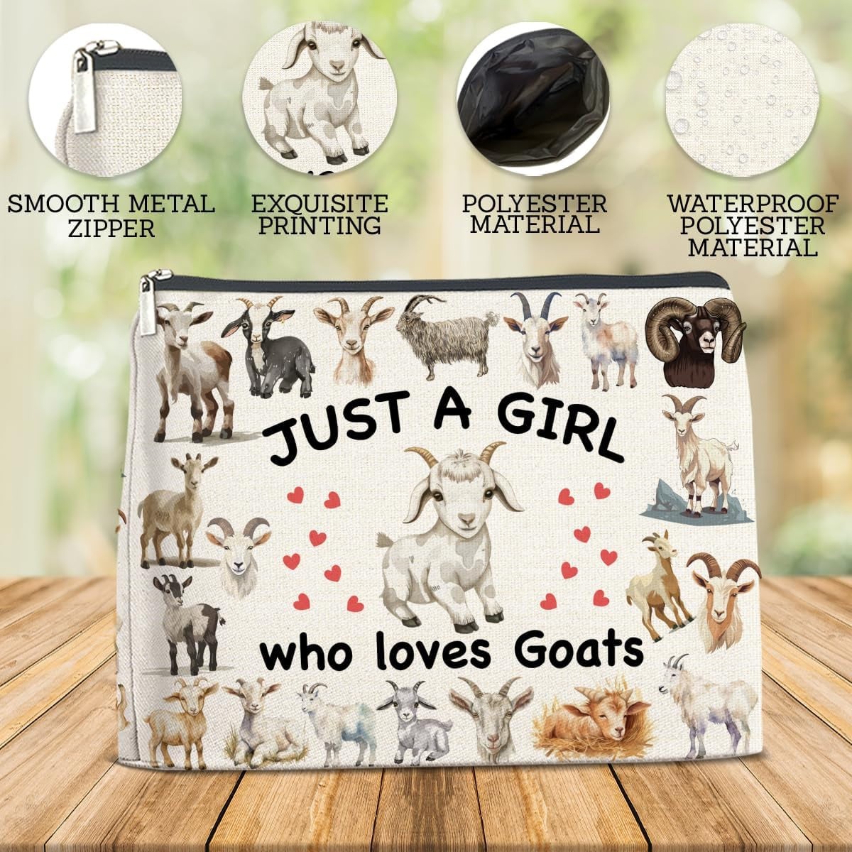 Goat Gifts Makeup Bag for Girls Women, Funny Birthday Christmas Gift for Goat Lovers Pet Owner Animal Enthusiasts Sister Bestie Bff Cosmetic Bag with Zipper Travel Toiletry Pouch for Purse