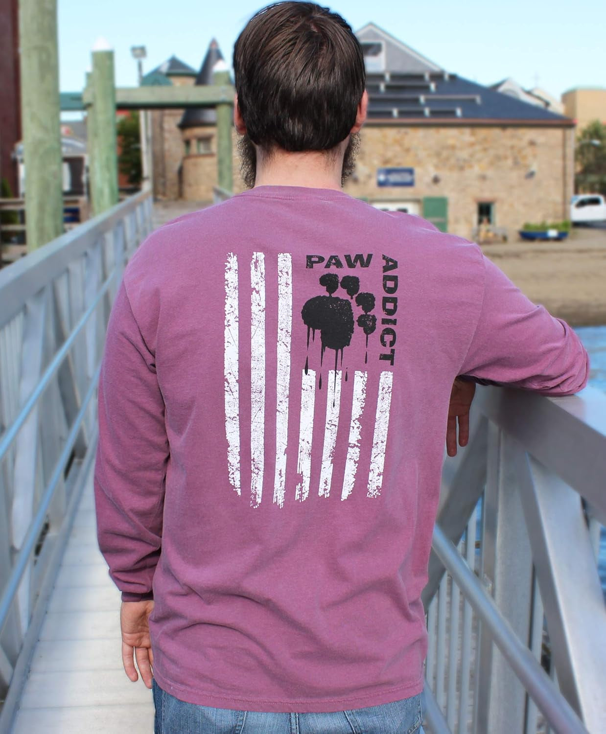 Long Sleeve Graphic Tshirts | Paw Flag Rescue Cross Novelity Shirt for Cat & Dog Lovers