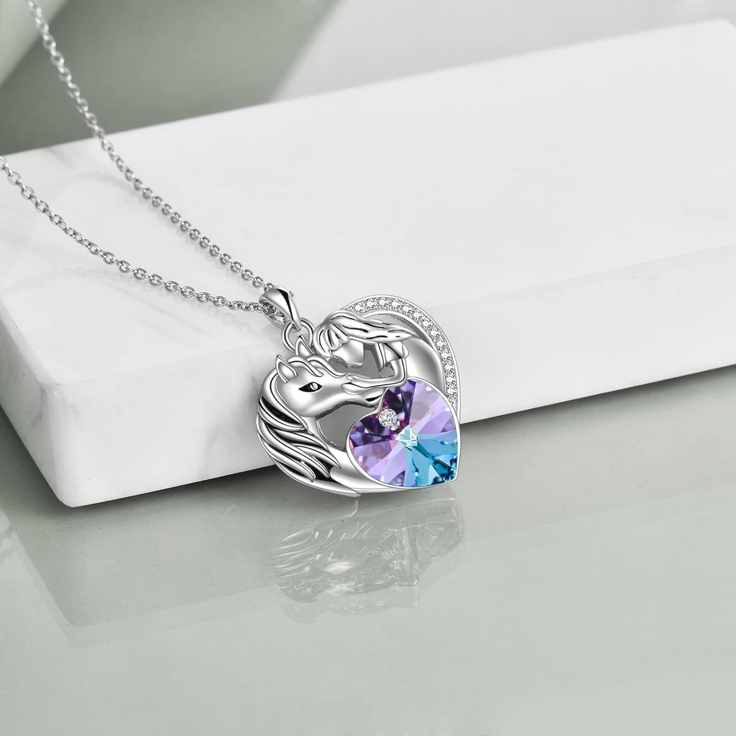 Purple Heart Pendant Necklace for Her Sterling Silver Animal Jewelry