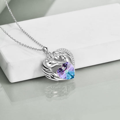 Purple Heart Pendant Necklace for Her Sterling Silver Animal Jewelry